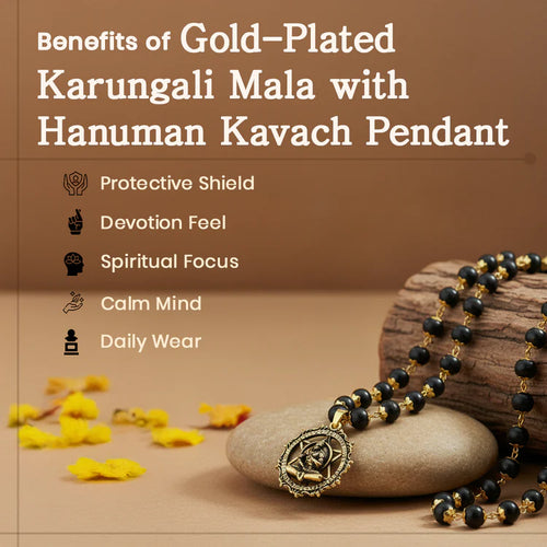 Gold-Plated Karungali Mala with Hanuman Kavach Pendant Govt. Certified