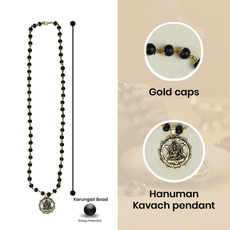 Gold-Plated Karungali Mala with Hanuman Kavach Pendant Govt. Certified
