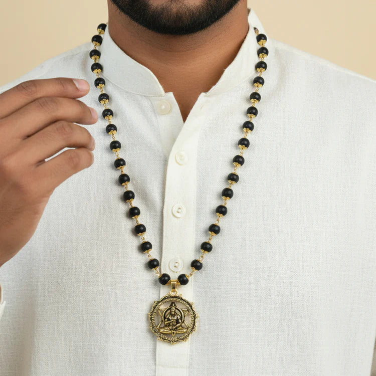 Gold-Plated Karungali Mala with Hanuman Kavach Pendant Govt. Certified