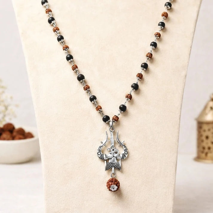 Mahadev Trishul Karungali Rudraksha Mala (Silver Cap)  4.9 ( 63 Reviews )