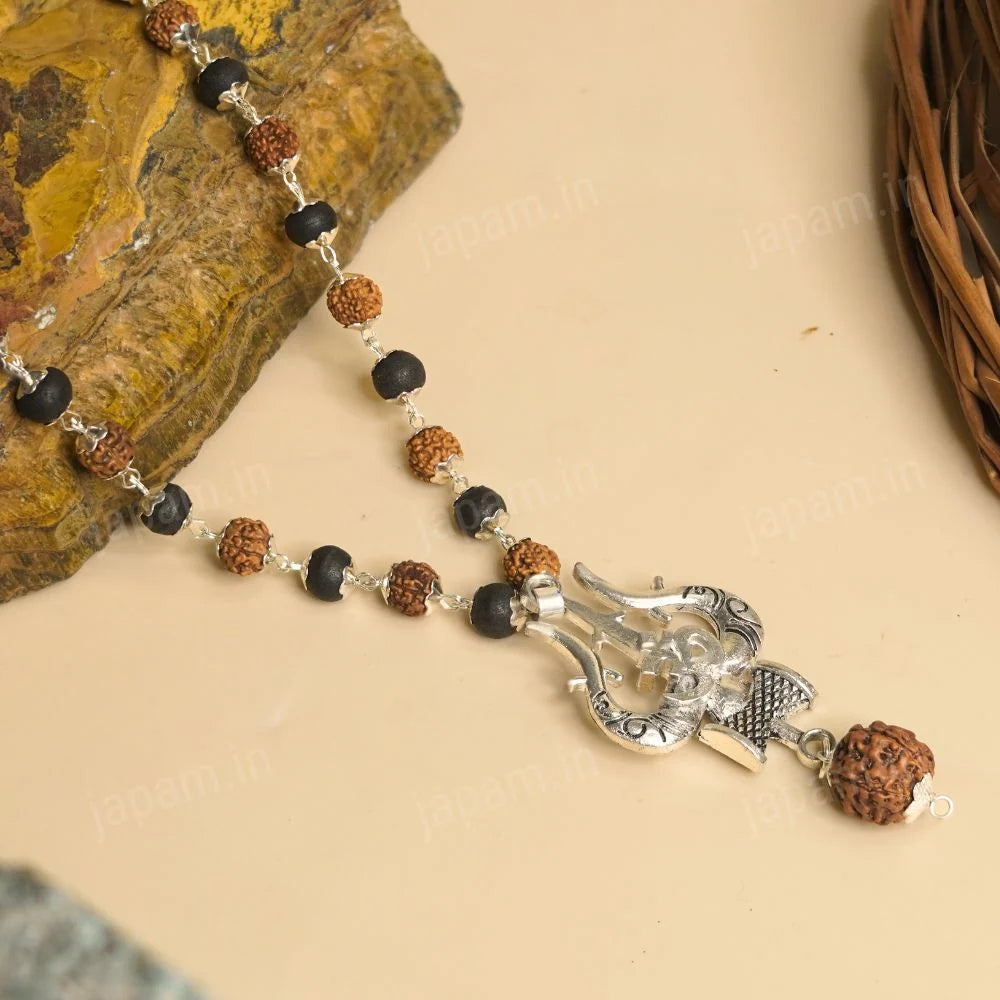 Mahadev Trishul Karungali Rudraksha Mala (Silver Cap)  4.9 ( 63 Reviews )
